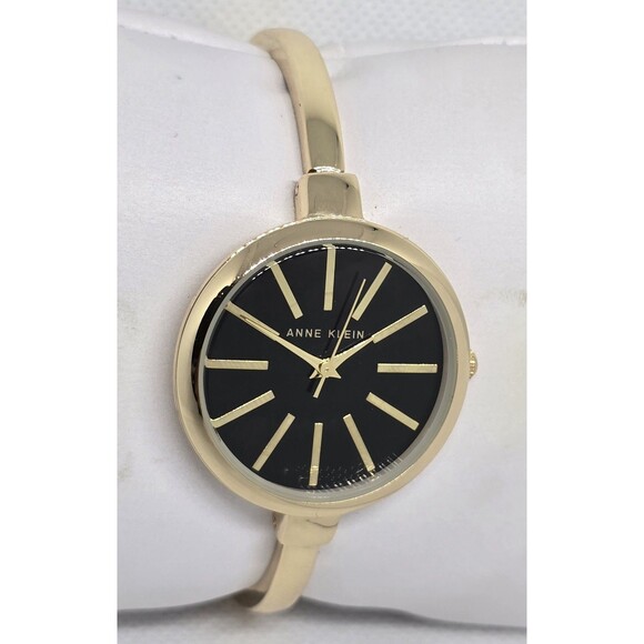 Women's Anne Klein Gold Tone Black Dial AK/1470G PC21J Bangle Bracelet Watch 09 - Picture 3 of 7